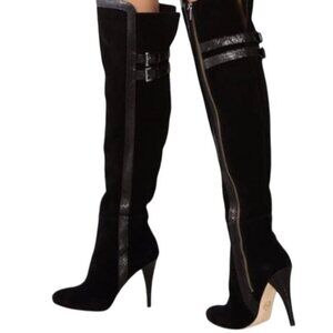 MICHAEL Michael Kors, Delaney‎ Over-the-Knee Boots Black Suede & Leather, Size 6